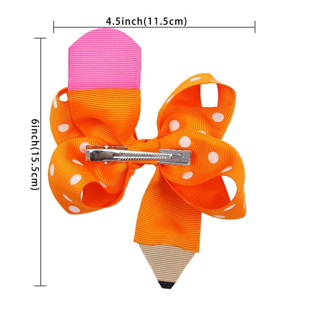 2 Pcs/Lot White Dot Print Pencil Hair Bows for Girls
