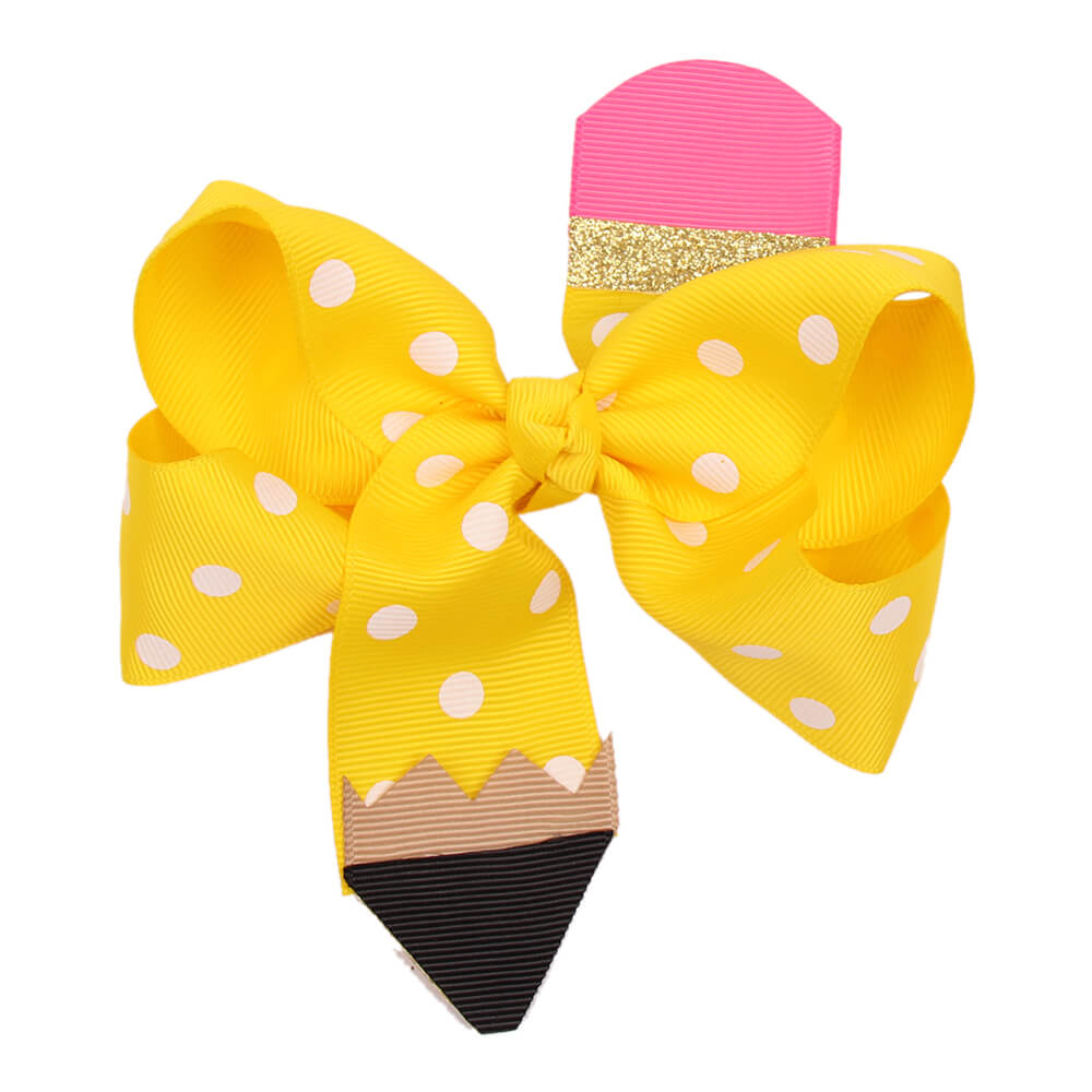 2 Pcs/Lot White Dot Print Pencil Hair Bows for Girls