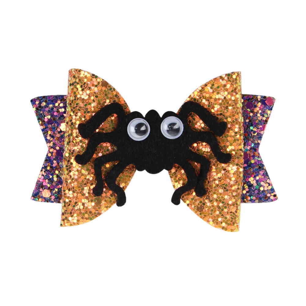 Glitter Halloween Spider Hair Bow