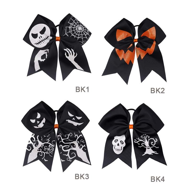 Black Halloween Skull Printed Cheer Bow