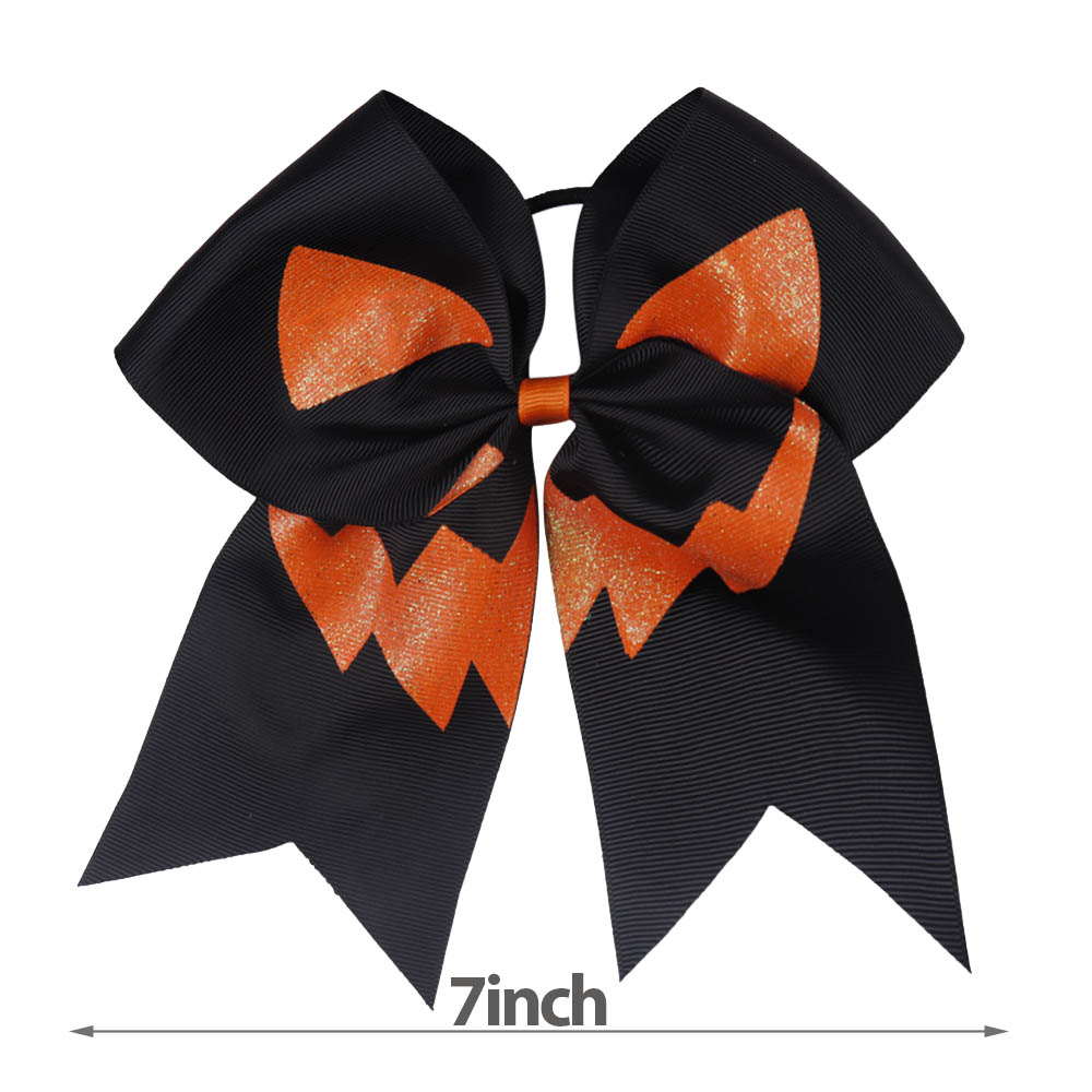 Black Halloween Skull Printed Cheer Bow