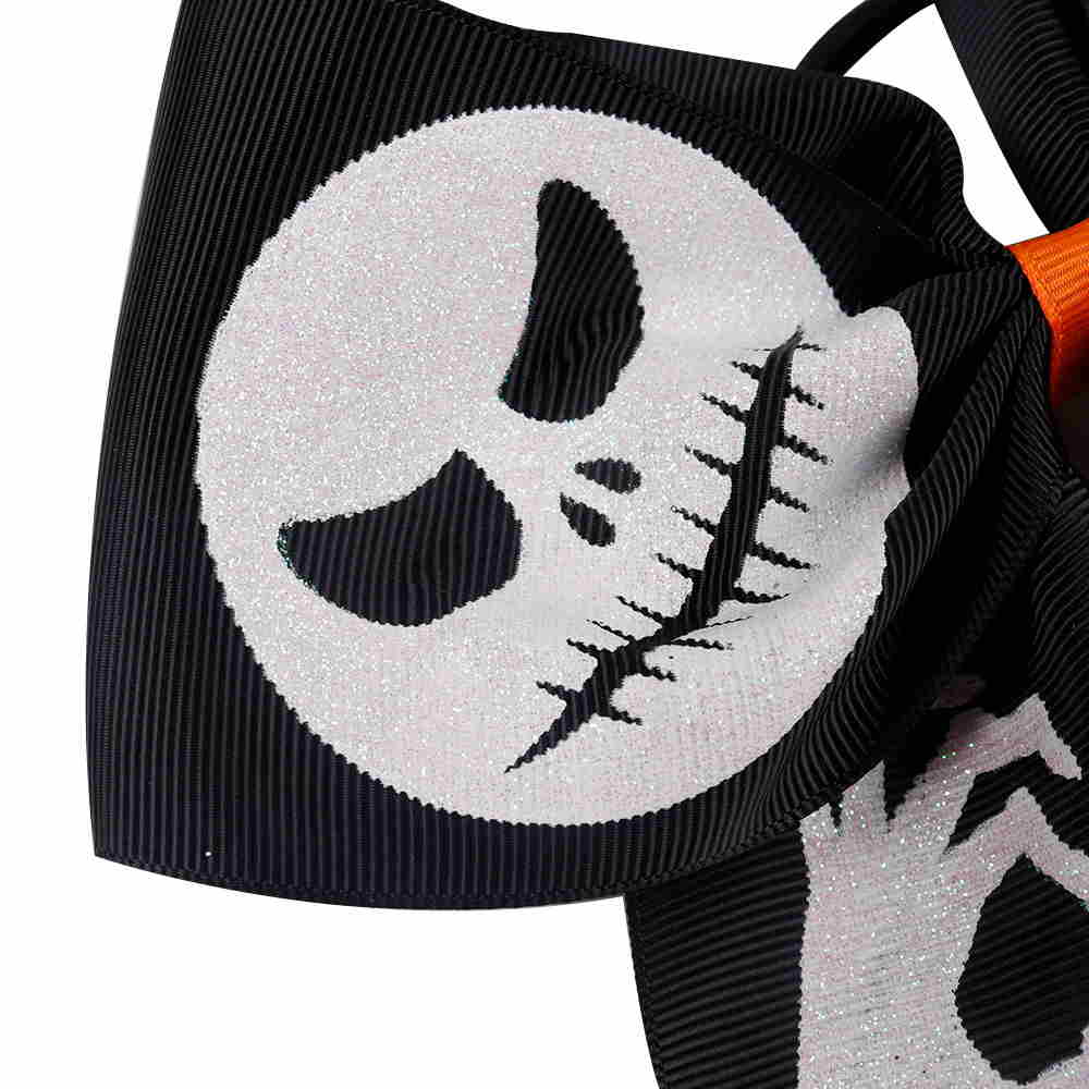 Black Halloween Skull Printed Cheer Bow