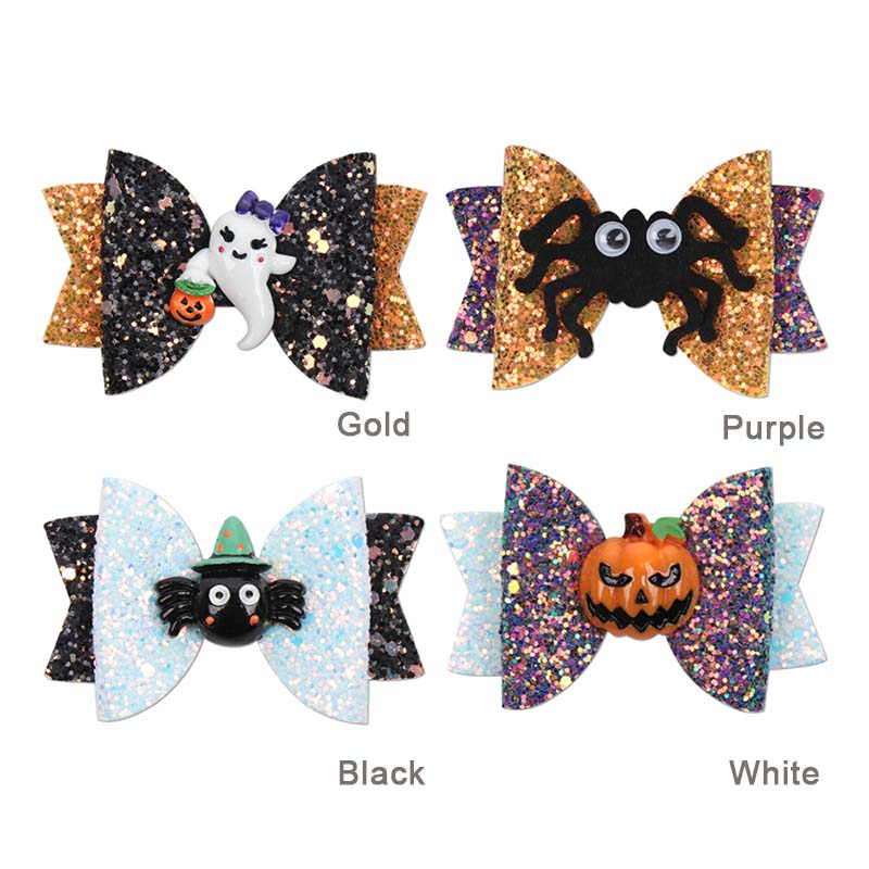 Glitter Halloween Spider Hair Bow