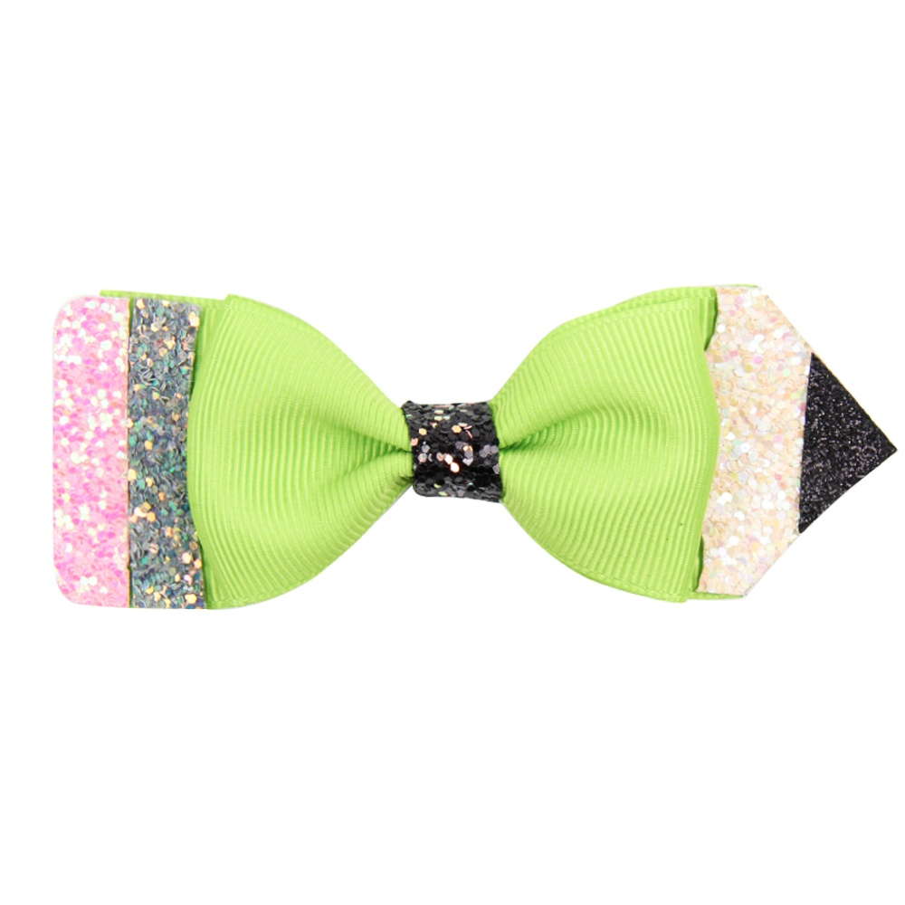 2 Pcs/Lot Glitter And Grosgrain School Hair Bow Clip
