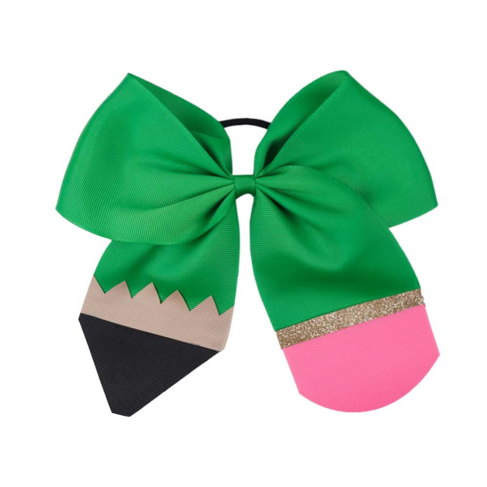 green pencil cheer bow