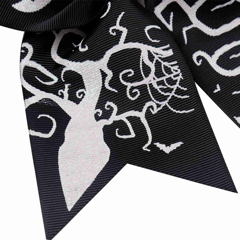 Black Halloween Skull Printed Cheer Bow