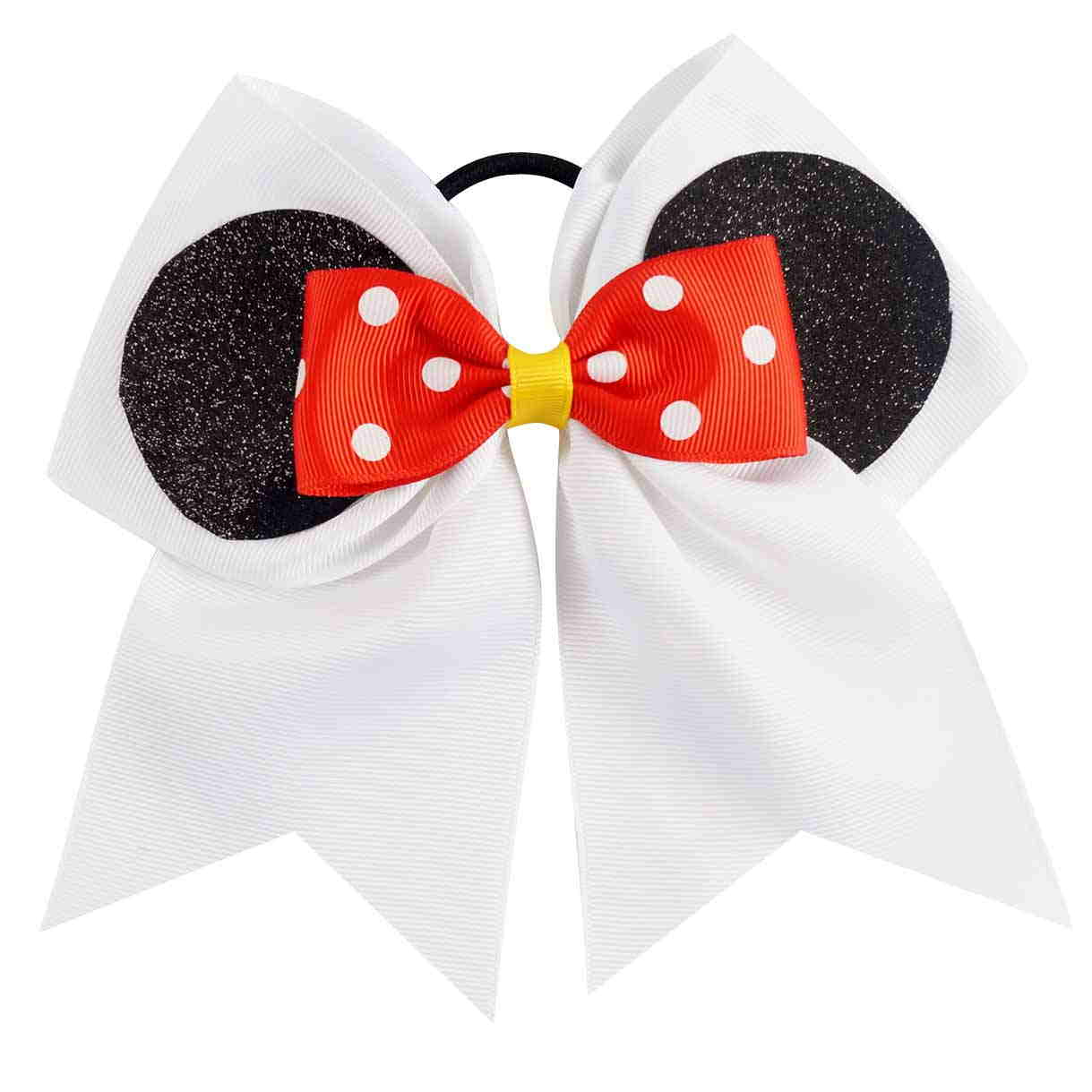 7'' Polka Dots Ribbon Hair Bow With Elastic Tie For Cheerleading Girls