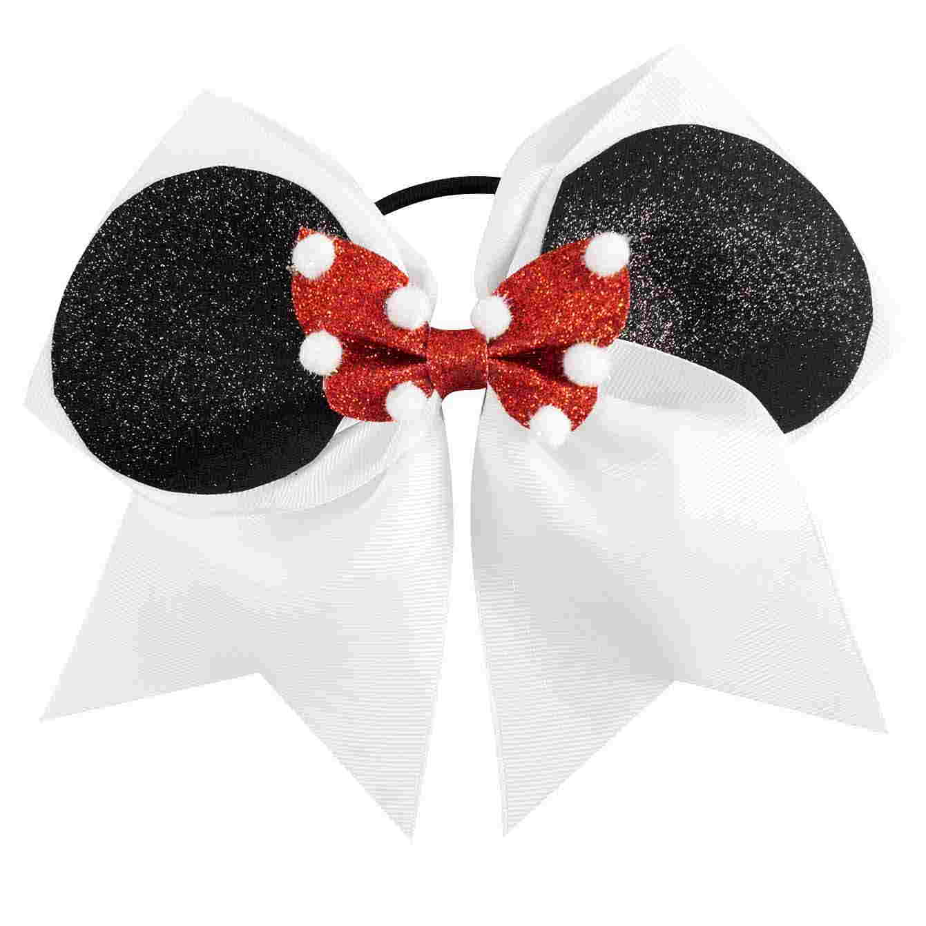 7'' Polka Dots Ribbon Hair Bow With Elastic Tie For Cheerleading Girls