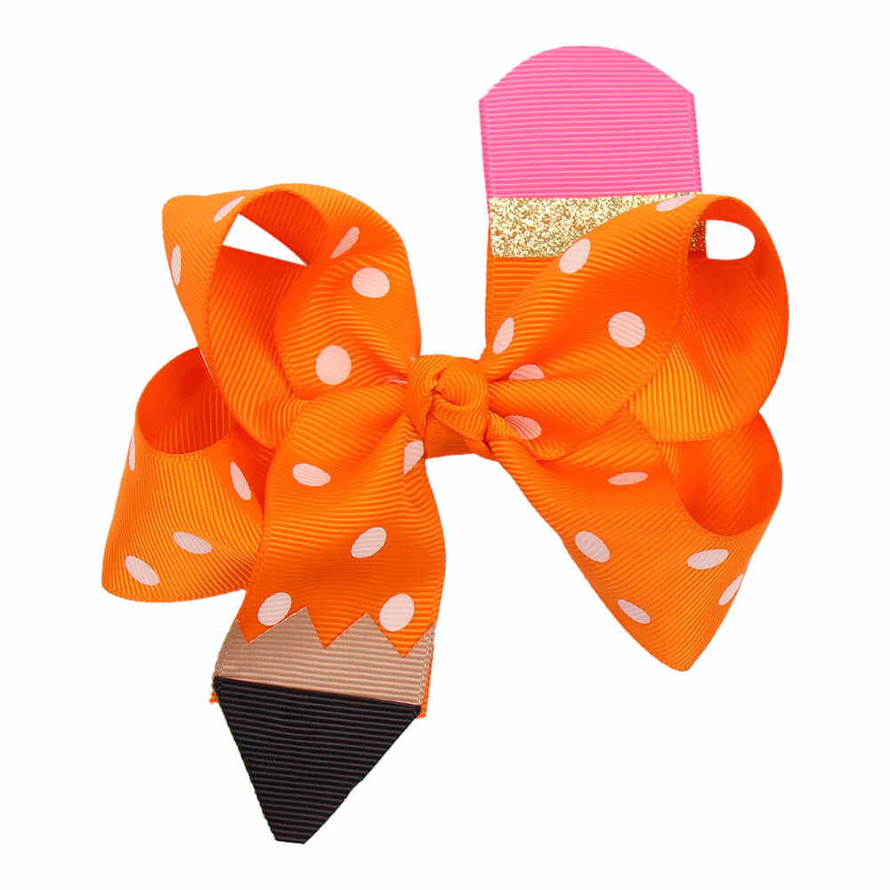 2 Pcs/Lot White Dot Print Pencil Hair Bows for Girls