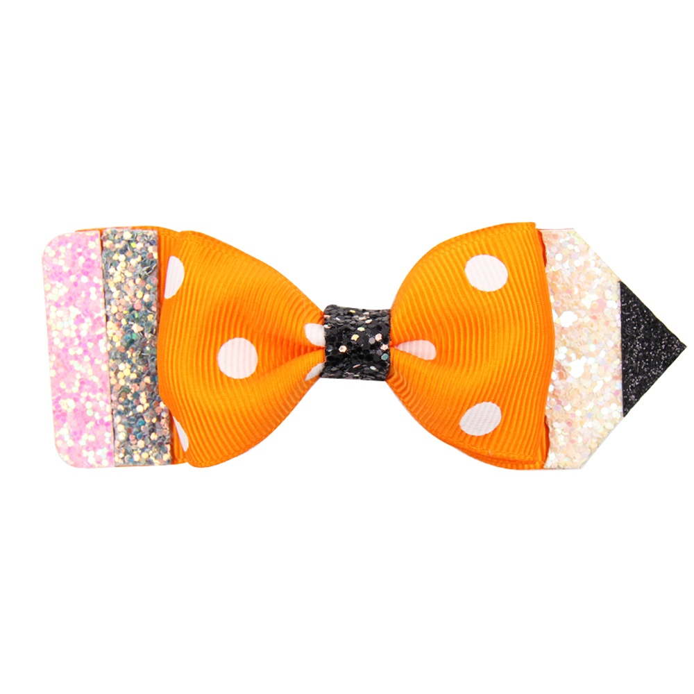 2 Pcs/Lot Glitter And Grosgrain School Hair Bow Clip