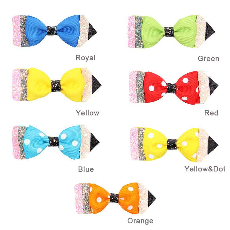 2 Pcs/Lot Glitter And Grosgrain School Hair Bow Clip