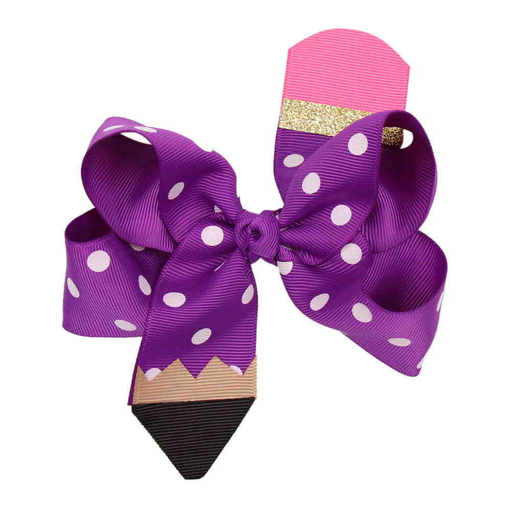 2 Pcs/Lot White Dot Print Pencil Hair Bows for Girls