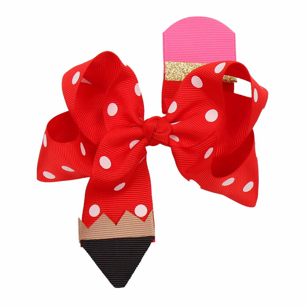 2 Pcs/Lot White Dot Print Pencil Hair Bows for Girls
