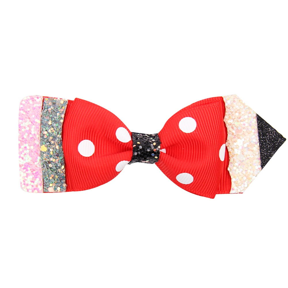 2 Pcs/Lot Glitter And Grosgrain School Hair Bow Clip