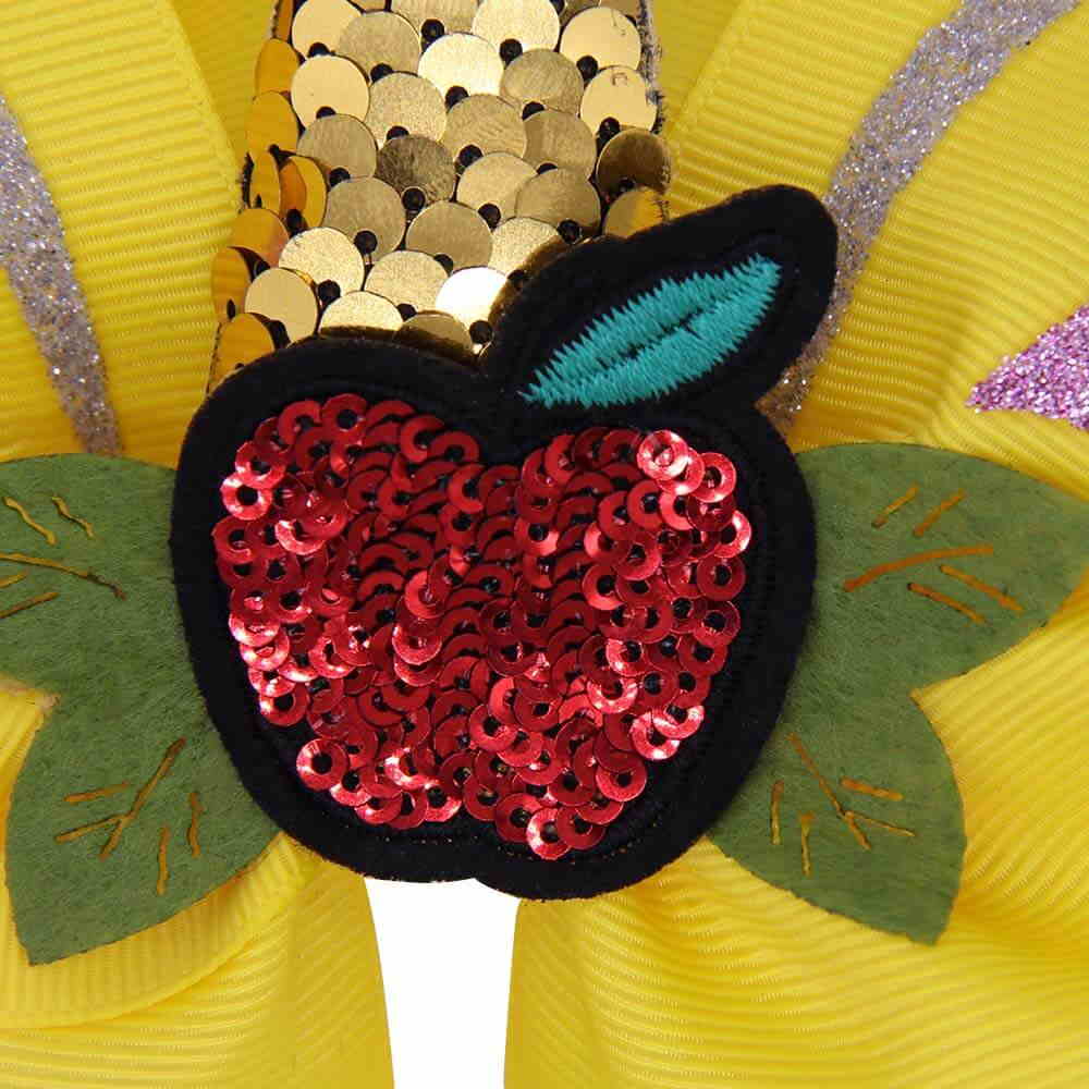 Sequin Apple Unicorn Yellow Cheer Bow