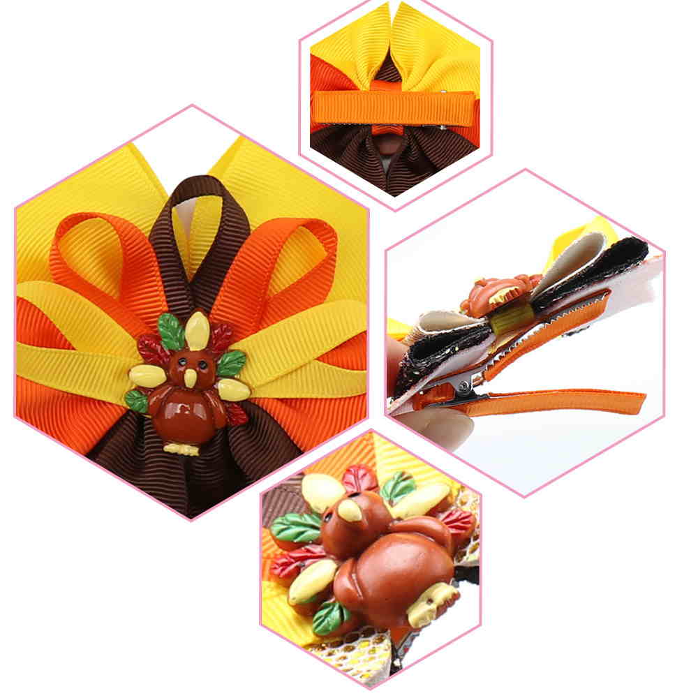 10PCS Thanksgiving Pinwheel Hair Bows