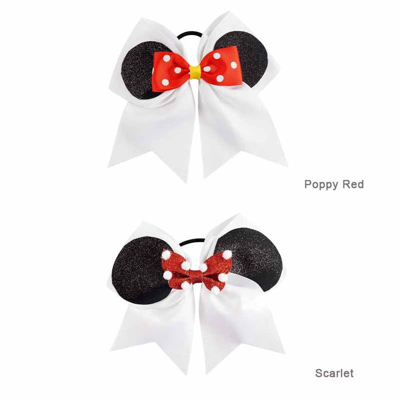 7'' Polka Dots Ribbon Hair Bow With Elastic Tie For Cheerleading Girls