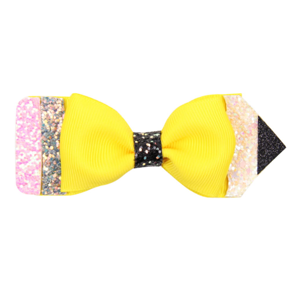 2 Pcs/Lot Glitter And Grosgrain School Hair Bow Clip