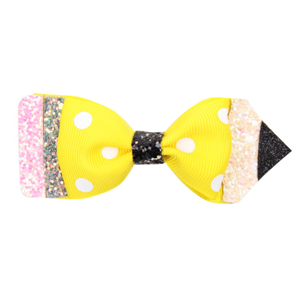 2 Pcs/Lot Glitter And Grosgrain School Hair Bow Clip